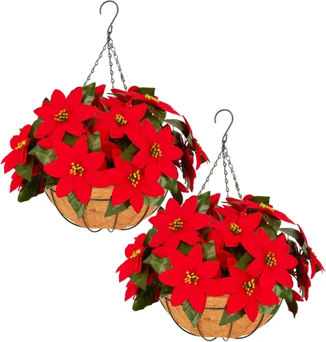 Vista 10 de Cesta colgante de Navidad artificial de 20 pulgadas, paquete de 2 2 cestas de flores de Navidad