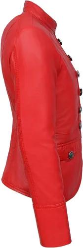 Vista 6 de Chaqueta de piel auténtica para mujer, 100% piel de cordero, estilo militar Victory 8976