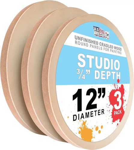 Vista 10 de U.S. Art Supply Paneles redondos de madera de abedul de 6 pulgadas sin terminar para pintura, lienzo de madera, paquete de 4 unidades de 3/4