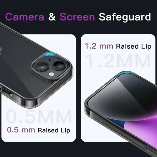 Vista 5 de JETech - Funda para iPhone 14 de 15,5 cm, cubierta a prueba de golpes que no se pone amarilla, parte trasera transparente antiarañazos (negro)