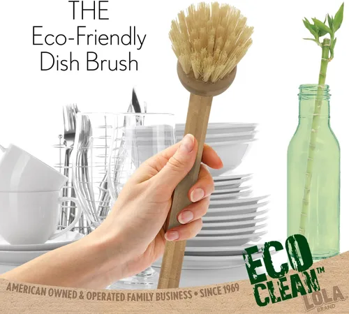 Vista 2 de LOLA Eco Clean Cepillo de bambú para platos, multiusos, mango de bambú renovable ergonómico sostenible, fibras son botellas de soda/agua recicladas