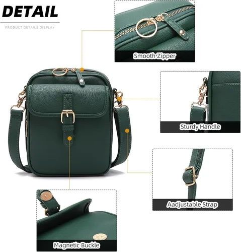 Vista 3 de ChuLian Bolso cruzado vintage para mujeres y hombres, bolso bandolera pequeño, bolso bandolera grande con 10 ranuras para tarjetas