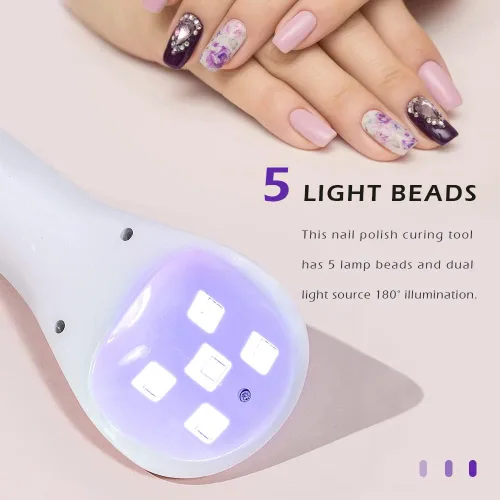 Vista 4 de Luz UV de mano para uñas de gel, mini lámpara de uñas portátil con flash LED, esmalte de curado de uñas recargable, secado rápido, máquina de secado