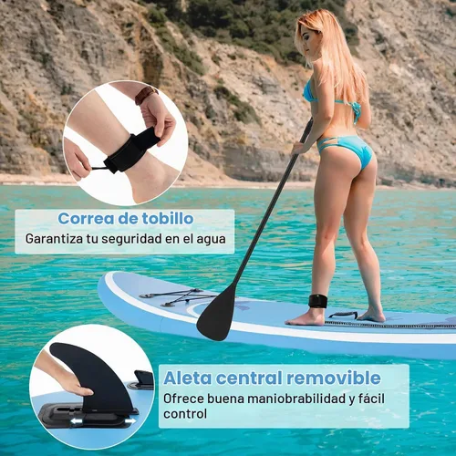Vista 4 de GYMAX Tabla de remo, tabla de remo inflable con accesorios de SUP, aleta extraíble, paleta, bomba, correa y bolsa de transporte, tablas de remo