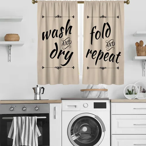 Vista 6 de zokyer Cortinas de cocina en blanco y negro con frases de lavado con palabras impresas en seco, divertidas, simples, pequeñas, cortas, 27.5 pulgadas