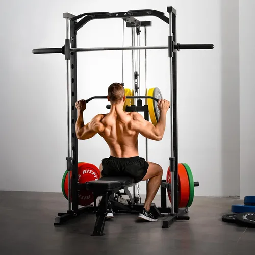 Vista 6 de RitFit Smith - Estante de potencia para máquina con sistema LAT-Pull Down, minas terrestres, barra de barra, clavijas de almacenamiento de placas