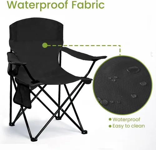 Vista 9 de Silla plegable para acampar con portavasos y bolsa de almacenamiento lateral, capacidad de 300 libras, ligera, respaldo alto, portátil para playa