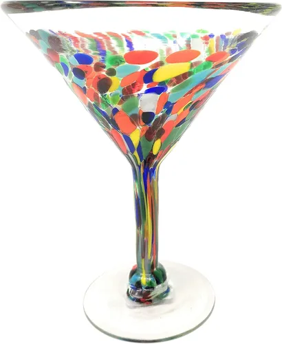 Vista 5 de Dos Sueños Juego de 4 vasos de Margarita modernos soplados a mano mexicanos - Confetti Carmen (12 onzas)