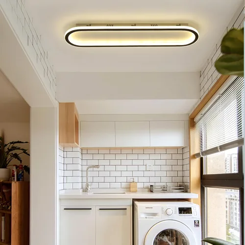 Vista 16 de Lámpara de techo LED moderna, anillo negro empotrado, lámpara de techo con control remoto, lámpara de techo acrílica para dormitorio, pasillo, isla