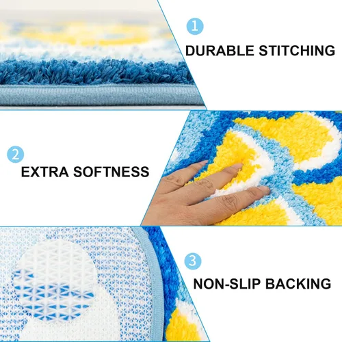 Vista 4 de Bonita alfombra de baño Koi de pez azul, antideslizante, de dibujos animados, divertidas, alfombras de baño y tapetes absorbentes para niños