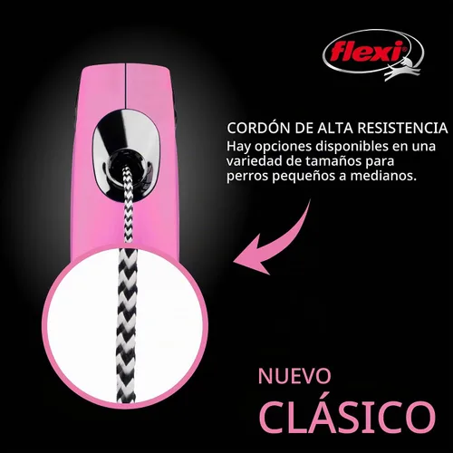 Vista 3 de FLEXI® Classic XS Correa retráctil para perro, agarre de 3 dedos, 10 pies, color rosa