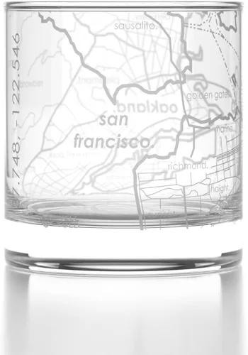 Vista 123 de Well Told Vaso de rocas grabado con mapa de Akron, Ohio, cristalería estilo antiguo (325ml, transparente) Vaso de bourbon grabado, regalos