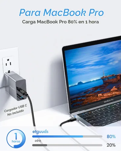 Vista 4 de etguuds Cable largo USB C a USB C de 10 pies, cable de carga rápida de 60 W Negro