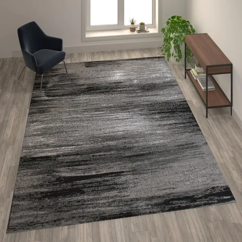 Vista 25 de Flash Furniture Rylan Collection - Alfombra contemporánea de olefinas azules, de pelo alto, 2 x 10 pies, respaldo de yute, pasillo, entrada
