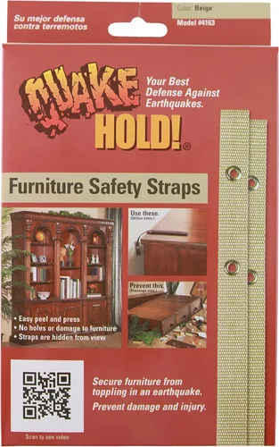 Vista 2 de Quakehold! Kit de correas para muebles, cierres para terremotos para preparación ante desastres, correas de seguridad a prueba de niños para RV