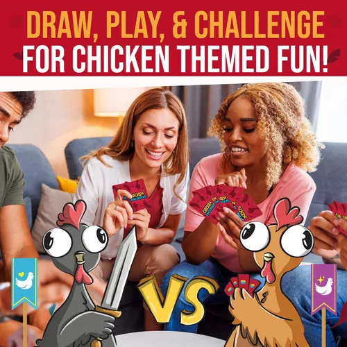 Vista 3 de Chicken Challengers Juego de cartas: estrategia hilarante para adultos y adolescentes, noche de juegos familiares, 2-8 jugadores, mayores de 13