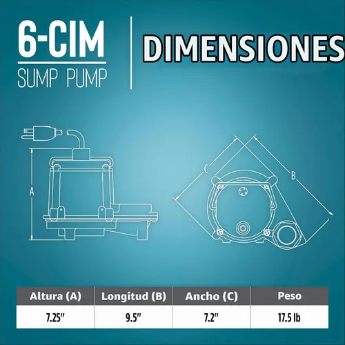 Vista 3 de Little Giant 6-CIM-R 115V, 1/3 HP Bomba manual de sumidero/utilidad, cable