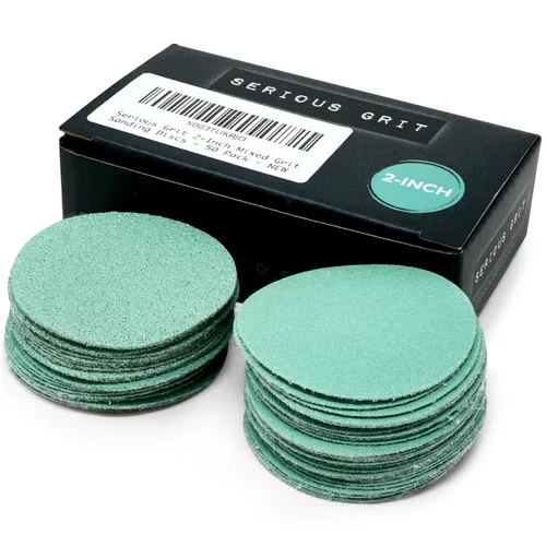 Vista 14 de Serious Grit - Discos de lijado de grano 80 de 2 pulgadas - Discos de película de gancho y bucle de alta resistencia - Papel de lija para torneado