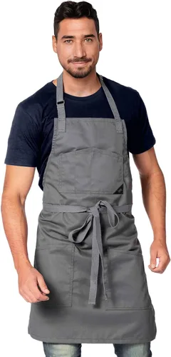 Vista 6 de Under NY Sky Delantal de chef – Sarga profesional gris real – Correas de algodón – Bolsillos inteligentes – Ajustable para hombres y mujeres