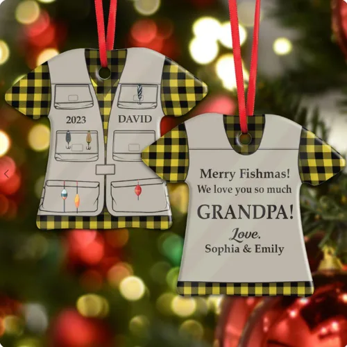 Vista 21 de Pesca en el cielo, adorno de pesca personalizado, decoración de Navidad para amantes de la pesca, nombre y fecha personalizados, regalo