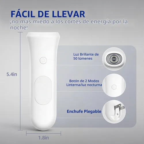 Vista 5 de ROSSEX Farolas de emergencia 4 en 1 para fallas de energía en el hogar, linterna LED recargable con enchufe de pared, linterna de noche con Blanco