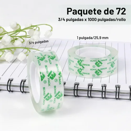Vista 2 de BOMEI PACK 72 rollos de repuesto de cinta transparente, cinta transparente a granel para dispensador, cinta de oficina para el hogar y la escuela