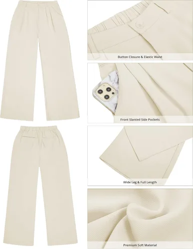 Vista 5 de GRAPENT - Pantalones de pierna ancha para mujer, pantalones de vestir holgados de tiro alto para oficina, trabajo, negocios o uso informal