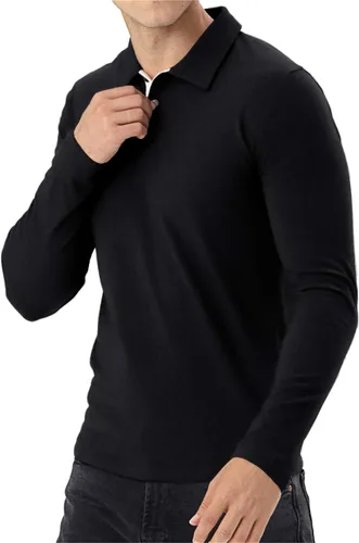 Vista 6 de Aiyino Camisas polo de manga cortalarga para hombre, estilo casual, ajustadas, básicas, de algodón