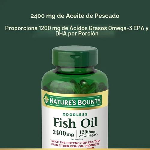 Vista 3 de Nature's Bounty Aceite de pescado inodoro, 1200 mg de omega-3 por porción, incluyendo EPA y DHA, apoya la salud del corazón, purificado