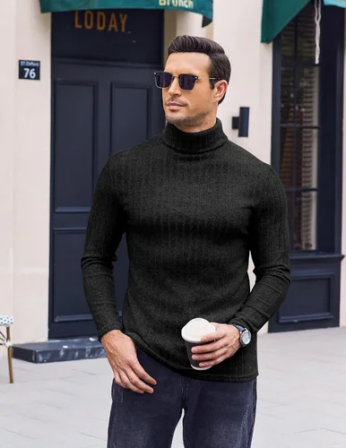 Vista 2 de Ekouaer Camisas de cuello alto para hombre, ligeras, de manga larga, acanaladas, térmicas, sin botones, tallas S-XXL