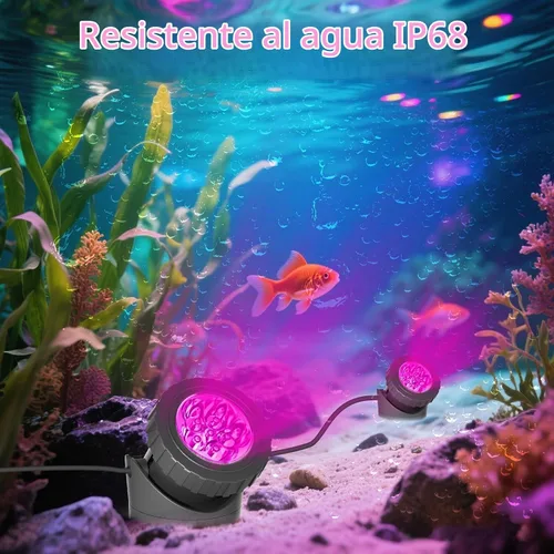 Vista 5 de T-SUN Luz LED para Estanque, 3 Cabezales de Luz Sumergibles, Luces LED para Estanque que Cambian de Color, Luz de Estanque de Jardín con Control
