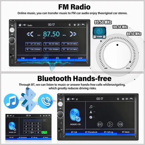 Vista 3 de UNITOPSCI Estéreo de auto de doble DIN con Apple CarPlay y Android Auto Bluetooth, pantalla táctil de 7 pulgadas, radio de auto de 2 DIN