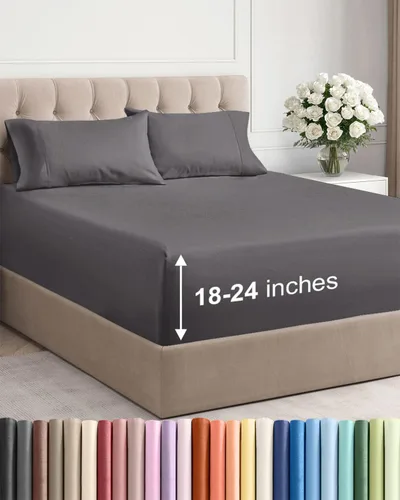 Vista 72 de Sábanas individuales de bolsillo extra profundo, sábanas transpirables y refrescantes de 3 piezas, juego de sábanas de lujo para hotel, suaves, sin