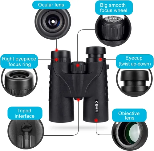 Vista 6 de Prismáticos de 10 x 42 para adultos, binoculares profesionales de alta definición BAK4 con lente de prisma para observación de aves, caza, viajes