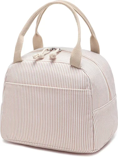 Vista 7 de Bluboon Bolsa de almuerzo para mujer, bonita bolsa de almuerzo de pana con correa para el hombro, reutilizable, aislada, gran capacidad