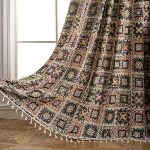 Vista 14 de ENJOYBRIDAL - 2 paneles de cortinas, florales, estilo bohemio, de granja, rústico o clásico, semitraslúcidas, con bolsillo para cortinero y borlas