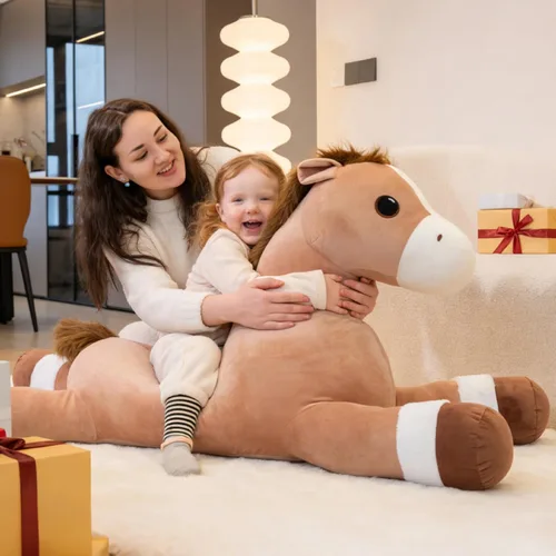Vista 7 de Animales de peluche de caballo gigante, almohada de peluche grande de caballo grande, poni de peluche grande y suave de 37 pulgadas, lindos juguetes