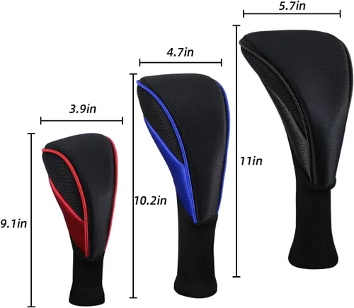 Vista 4 de Scott Edward Juego de 3 fundas para cabezas de palos de golf para Fairway Driver de madera híbrida, cuello largo de malla con etiquetas mixto