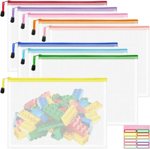 Vista 9 de 9 bolsas de malla con cremallera, tamaños A3, 9 colores, almacenamiento de juegos de mesa, viajes, escuela, organización de oficina