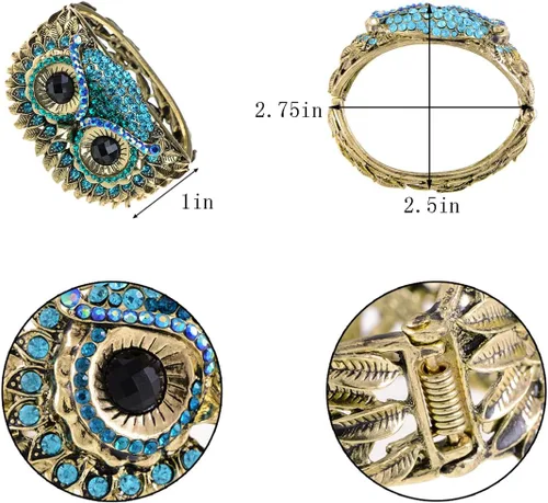 Vista 3 de Alilang Pulsera de cara de búho con diamantes de imitación de cristal de pájaro antiguo
