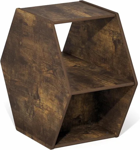 Vista 9 de Furinno - Mesa de café de diseño simple, mesa de café moderna hexagonal con estante abierto, mesa auxiliar vertical u horizontal, para sala de Pino