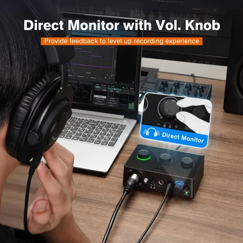 Vista 4 de FIFINE Mezclador de Audio para PC para Grabación de Música, Interfaz USB para Streaming y Podcasting con XLR, Monitor, Alimentación Fantasma 48V