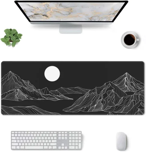 Vista 2 de Alfombrilla de mouse grande para juegos XL, alfombrilla de mouse de escritorio completo de montaña y luna abstracta con puntadas, base Abstracto