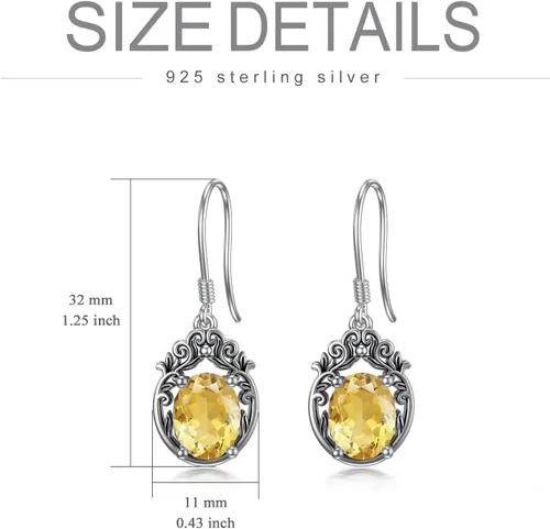 Vista 2 de Aretes de piedras preciosas de plata de ley 925 de 0.276 x 0.354 in, corte ovalado, amatista, citrino, granate, topacio, esmeralda, aretes colgantes