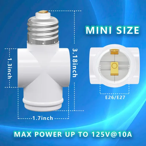 Vista 4 de Adaptador de Enchufe de Luz, Convierta Enchufe de Luz E26 a Adaptador de Enchufe de 3 Puntas y Enchufe de Bombilla, 1 Paquete (Blanco)