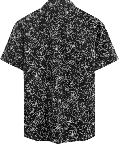 Vista 3 de JOGAL - Camisa hawaiana de Aloha para hombre, manga corta, diseño de flores Negro Blanco Línea