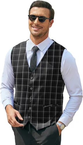 Vista 3 de COOFANDY Chaleco de traje de negocios para hombre, chaleco de vestir casual, chaleco ajustado