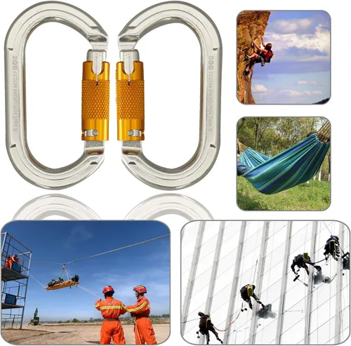 Vista 8 de SOB Clips de mosquetón de escalada con bloqueo automático, conector de mosquetón asimétrico de alta resistencia utilizado para rappel