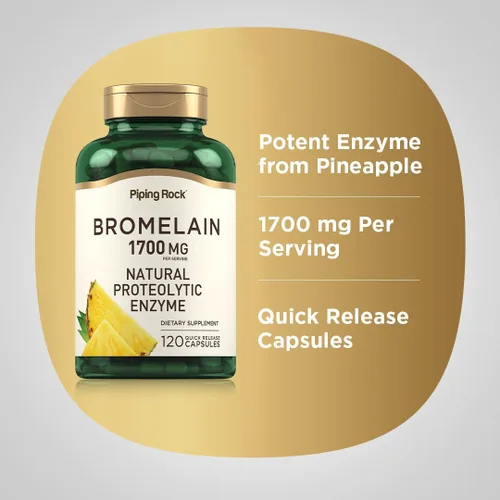 Vista 4 de Piping Rock Suplemento de bromelina 1700 mg 120 Cápsulas Enzima de piña Sin OMG, sin gluten
