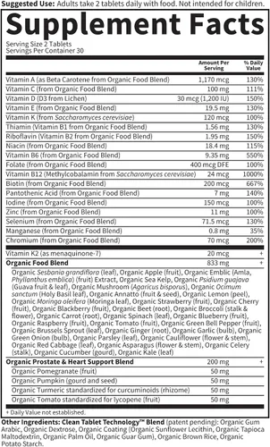 Vista 5 de Garden of Life Organics Multivitamínico de alimentos enteros para hombres de 40+, 60 tabletas, multivitamínico vegano para hombres para la salud